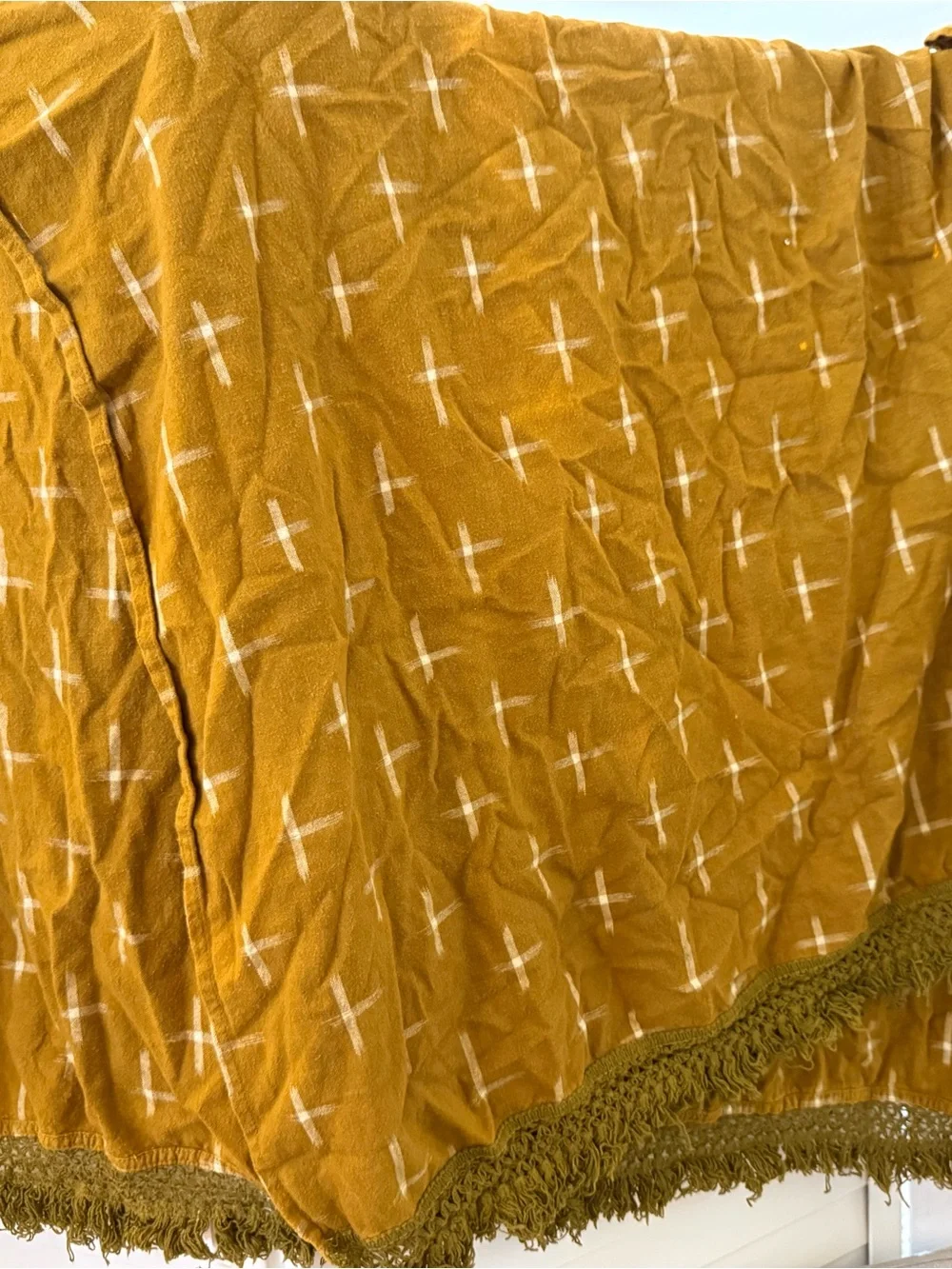 RVCA Mustard Fringe flannel wrap scarf coverup  with Cross Print